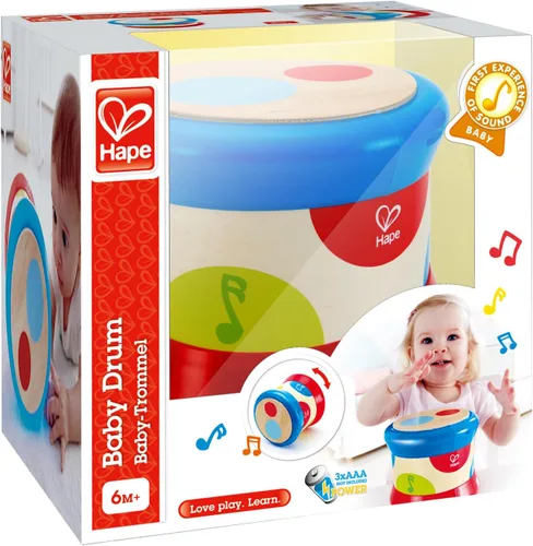 Miniatura 5 de Hape Tambor para bebé Colorido tambor rodante, instrumento musical de juguete para niños pequeños, aprendizaje de ritmo y sonido, funciona