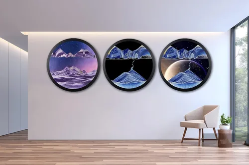 Arte de arena en movimiento para montaje en pared, escultura giratoria de 17.3 pulgadas para montar en la pared, paisaje de arena de mar profundo