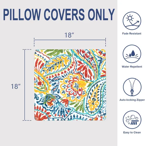 Miniatura 613 de Juego de 2 almohadas para exteriores de 16 x 16 pulgadas, repelentes al agua con interiores, para muebles de patio, hogar, jardín, geometría bohemia