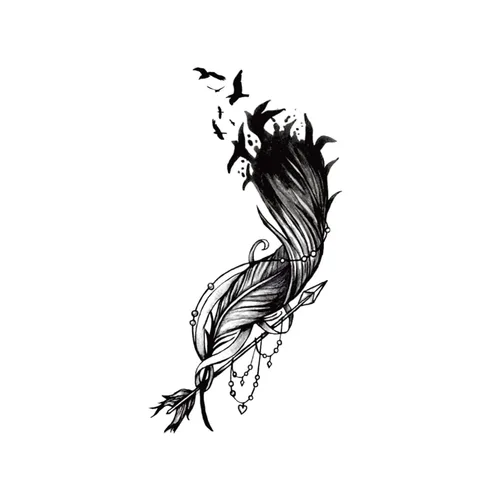 Miniatura 3 de 2 hojas de tatuajes temporales pequeños con flecha de plumas para mujeres adultas, citas realistas en negro y gris, calcomanías falsas de tatuaje