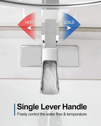 Miniatura 3 de Grifo de baño con cascada cromado, grifos de baño de latón de 4 pulgadas con un agujero o 3 agujeros, llave única con drenaje de PP, placa de Cromo