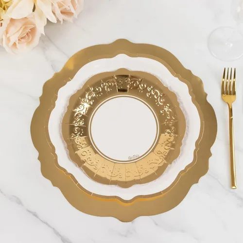Miniatura 11 de Efavormart - Juego de vajilla de papel de goteo de 72 piezas, color oro rosa, platos desechables para cena y postre con tazas a juego para dulces 16