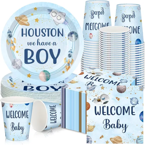 Miniatura 37 de Hushee 200 piezas de platos de papel, servilletas y vasos florales para baby shower, juego de vajilla para fiesta de baby shower, vasos y Rosa