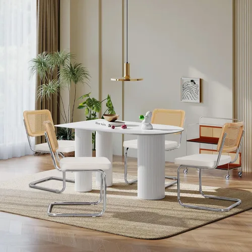 Miniatura 10 de Upholstered Velvet Dining Chairs Set of 2, Mid Century Modern Armless Upholstered Dining Chair with Rattan Back Stainless Chrome Frame for Dining