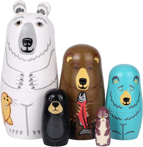 Yoption 5 piezas de muñecas rusas anidadas, conjunto de muñecas Matryoshka de oso lindo hechas a mano en madera para regalo de cumpleaños de Navidad