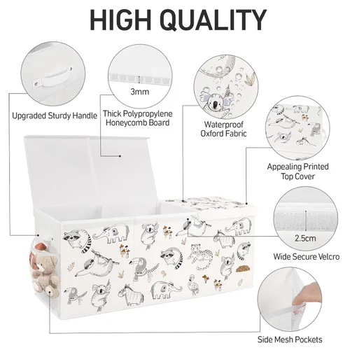 Miniatura 2 de Caja de juguetes plegable extragrande con tapas, organizador de almacenamiento resistente para niños, 38 x 16 x 13 pulgadas, baúl de juguetes