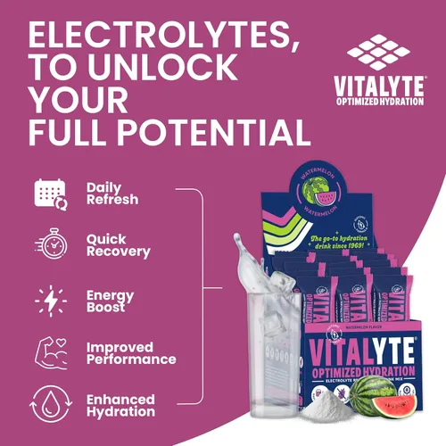 Miniatura 6 de Vitalyte Paquetes de electrolitos en polvo, mezcla de bebida de hidratación isotónica con electrolitos limpios, paquetes de rehidratación de una