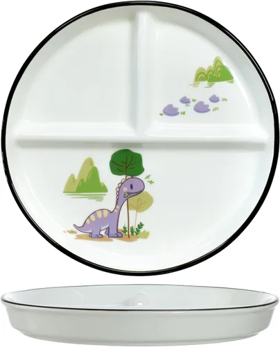 Miniatura 10 de 1 pieza Placa de porción de dinosaurio de cerámica dividida para una alimentación racional, plato de postre dividido, plato de ensalada, plato