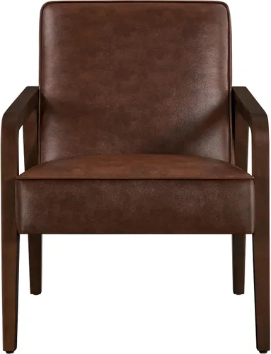 Topeakmart Silla decorativa de piel sintética, sillón moderno y de mediados de siglo con patas de madera y acolchado suave para sala de estar,