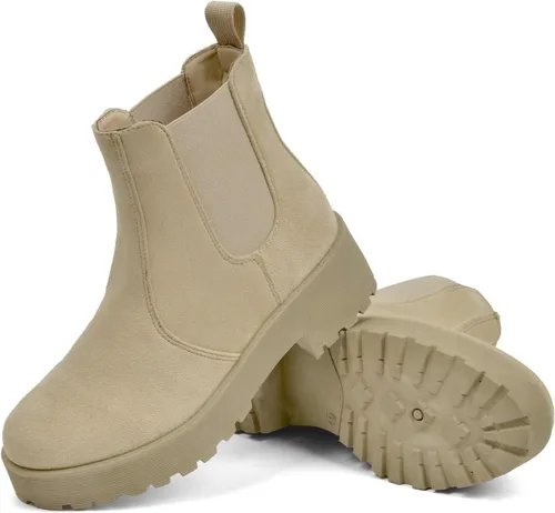 Miniatura 4 de MUSSHOE Chelsea Chunky Heel Boots Womens Fall Ankle Platform Boot Slip On Winter Moto Booties for Women Trendy Comfy
