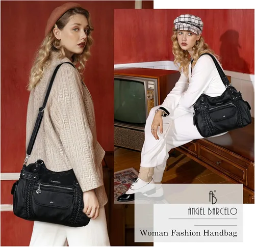 Miniatura 27 de Angel Barcelo - Bolsa de hombro amplia para mujer, diseño Hobo, cuero lavado