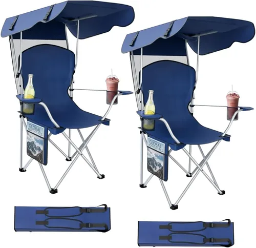 Miniatura 10 de Sillas de camping plegables portátiles con toldo y toldo para adultos, tela Oxford 600D duradera resistente a la intemperie, silla de camping