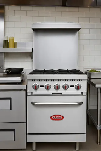 Miniatura 4 de Kratos Cocina de Gas Comercial de 24 Pulgadas de Ancho con Cuatro Quemadores y Horno Estándar, Cocina de Acero Inoxidable para Restaurantes, 150,000