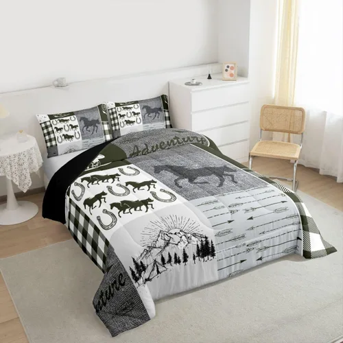 Miniatura 268 de Juego de edredón de oso y ciervo, tamaño individual, ropa de cama de animales salvajes de caza, colcha rústica de cabaña, casa de campo, cuadros