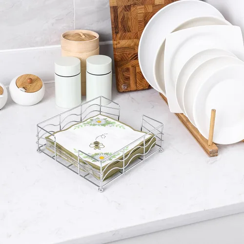 Miniatura 6 de Servilletero plano, elegante servilletero de metal de acero inoxidable para cocina y mesa de comedor, moderno servilletero cuadrado para servilletas