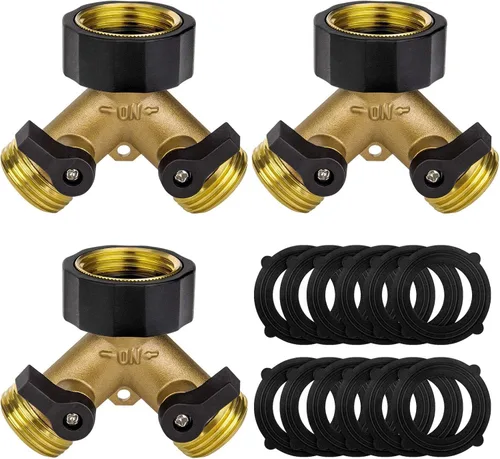 Divisor de manguera resistente de 2 vías conector de válvula Y con 4 arandelas de goma y cinta de teflón de 65.6 ft - Adaptador de manguera de