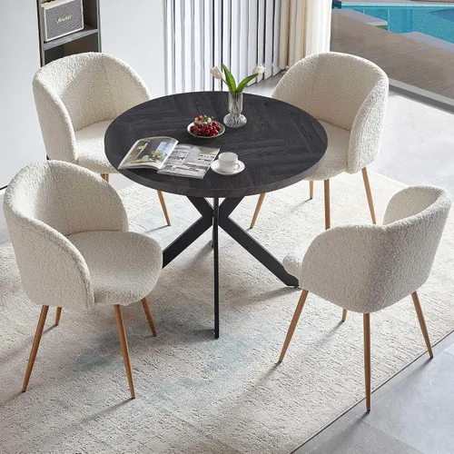 Miniatura 14 de NORDICANA Juego de mesa de comedor y sillas de 3 piezas, juego de mesa redonda de madera de ingeniería de 37 pulgadas con sillones de sherpa Negro
