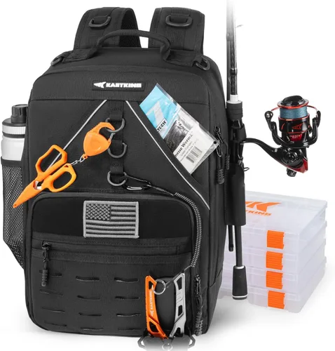 Miniatura 9 de KastKing KarryAll - Mochila para aparejos de pesca con soporte para caña, 4 cajas de aparejos, bolsa de aparejos de 40/26L, almacenamiento