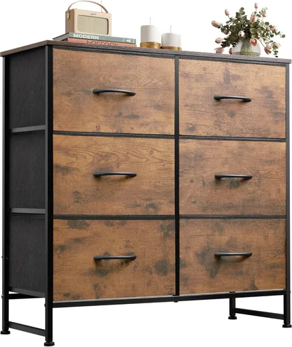 Miniatura 12 de WLIVE Cómoda negra para dormitorio, cómoda de 6 cajones, torre de almacenamiento con cubos de tela, cómoda para armario, sala de estar, pasillo