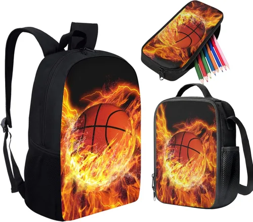 Miniatura 46 de HUGS IDEA Juego de 3 bolsas escolares con aislamiento térmico para el almuerzo, estuche para lápices