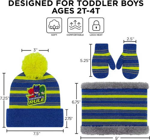 Miniatura 7 de PJ Masks Conjunto de sombrero, bufanda y mitones de invierno para niños de 2 a 4 años o sombrero, bufandas y guantes para niños de 4 a 7 años