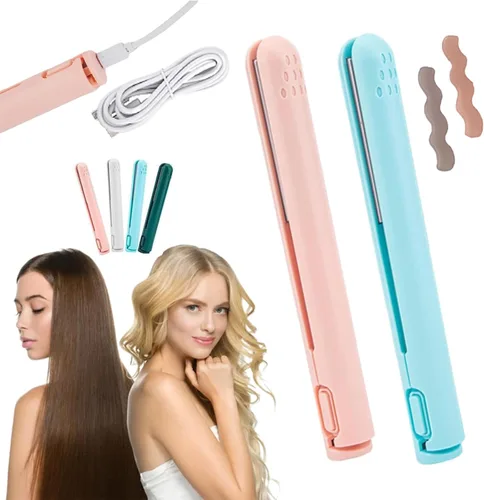 Miniatura 10 de RJDJ Mini rizador de doble propósito, alisador y rizador de pelo 2 en 1, calentador de cerámica, portátil, recargable por USB, adecuado para cabello