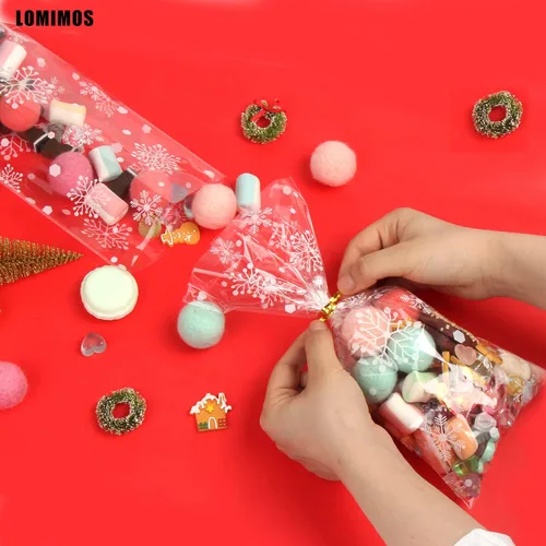 Miniatura 4 de LOMIMOS 120 bolsas de celofán de Navidad, bolsas de plástico transparente para galletas de caramelo con lazos giratorios para vacaciones
