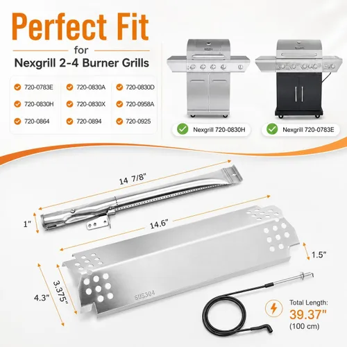 Miniatura 2 de Hisencn Piezas de repuesto de parrilla de acero inoxidable 304 para Nexgrill 720-0830H, 720-0888, 720-0888N, quemador de parrilla, placas de calor