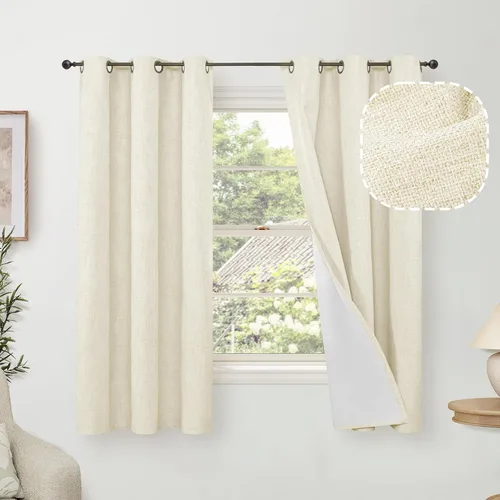 Miniatura 79 de Cortinas Opacas de Lino Azul Bebé para Guardería de 40 Pulgadas de Largo, 2 Paneles, Cortinas Cortas con Aislamiento Térmico Boho de Bloqueo Total