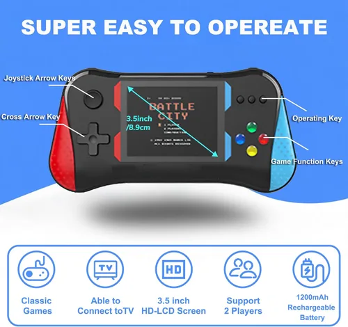 Miniatura 4 de Juego de mano para niños, 500 videojuegos retro precargados, reproductor de videojuegos de TV portátil, batería recargable de 3.5 pulgadas, pantalla