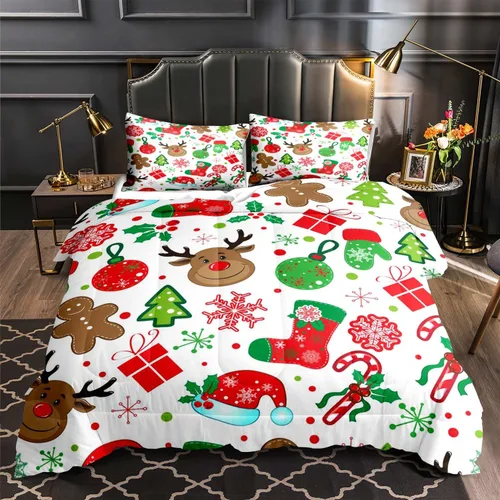 Miniatura 11 de LUVIVIHOME Juego de edredón de 2 piezas de oso de Navidad, tamaño individual, copos de nieve blancos, rojo y negro, a cuadros, ropa de cama