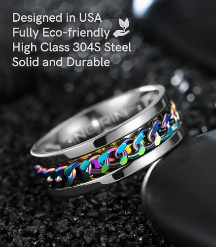 Miniatura 10 de King Ring Anillo giratorio de 0.315 pulgadas, anillo plano pulido fino para hombres y mujeres con cadena cubana, diseñado en Estados Unidos