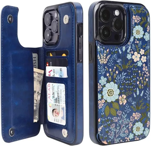 Miniatura 44 de uCOLOR Funda compatible con iPhone 15 de 6.1 pulgadas con ranura para tarjetero, función atril, doble cierre magnético y bloqueo RFID, funda de 6.1