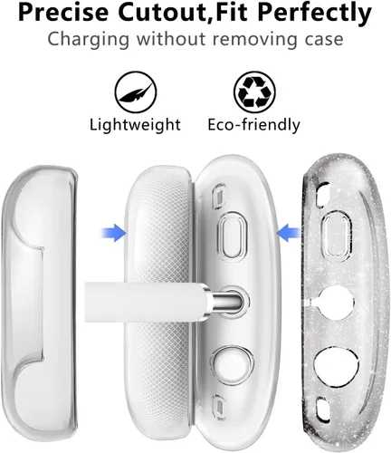 Miniatura 3 de Aircawin Funda para AirPods Max Transparente con Purpurina Negra, 3 en 1 TPU Suave Transparente Cubiertas para Auriculares/Cubiertas de Almohadillas