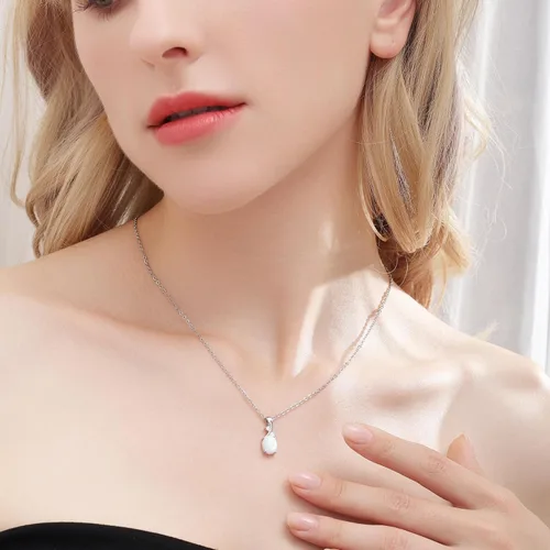 Miniatura 8 de AILUOR Collar con colgante de ópalo vintage, chapado en plata, piedra preciosa ovalada de ópalo blanco, joyería de moda para mujeres y madres, amor