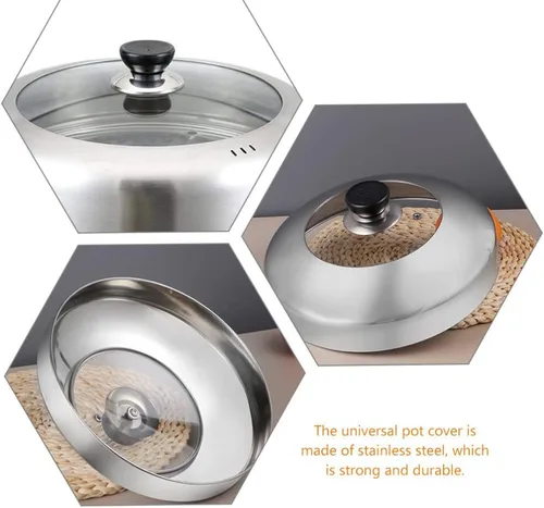 Miniatura 8 de YARNOW Tapas de sartén de acero inoxidable Cubierta de olla de metal Mango de tapa de olla de cocina grande para cocinar