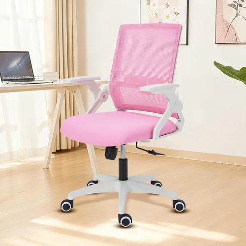 Miniatura 6 de Silla ergonómica de oficina con altura ajustable de malla, silla giratoria con brazos abatibles y soporte lumbar, color rosa