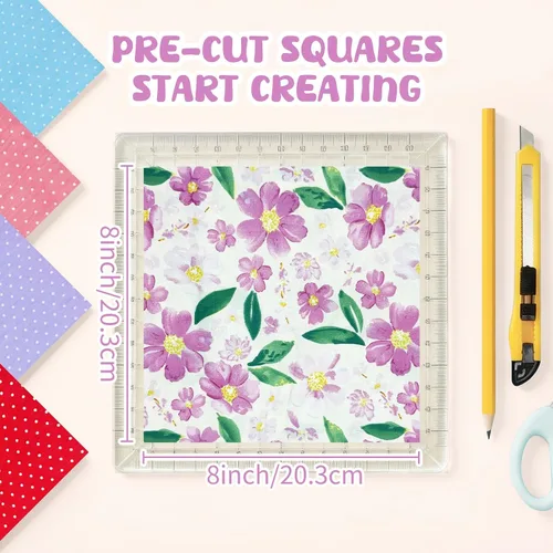 Miniatura 2 de Aubliss - Juego de 50 piezas de tela 100% algodón, hojas cuadradas de 20 x 20 cm, precortadas, estampadas con flores, suministros para costura