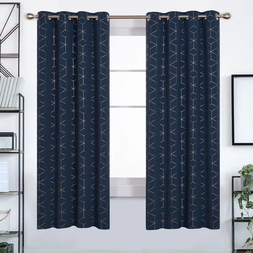 Miniatura 68 de Deconovo Cortinas opacas, aislamiento térmico y reducción de ruido, estampado de lámina de diamante – ojales en la parte superior, 2 paneles, Negro