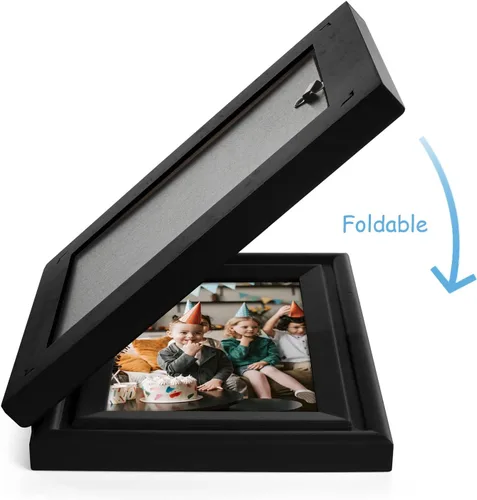 Miniatura 9 de Marco de Fotos con Doble Bisagra 4x6 Marco de Fotos Plegable Horizontal y Vertical en Madera de Pino Negro con Vidrio Real para Mesa X2-HEI-HS46