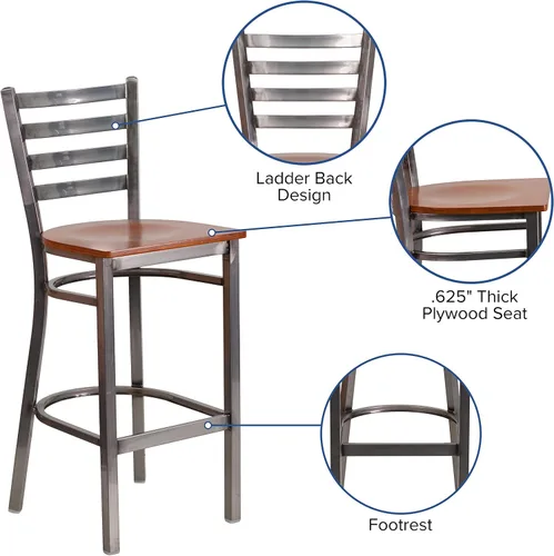 Miniatura 4 de Flash Furniture HERCULES Series - Taburete de bar de metal con revestimiento transparente para restaurante, asiento de madera de cerezo Asiento