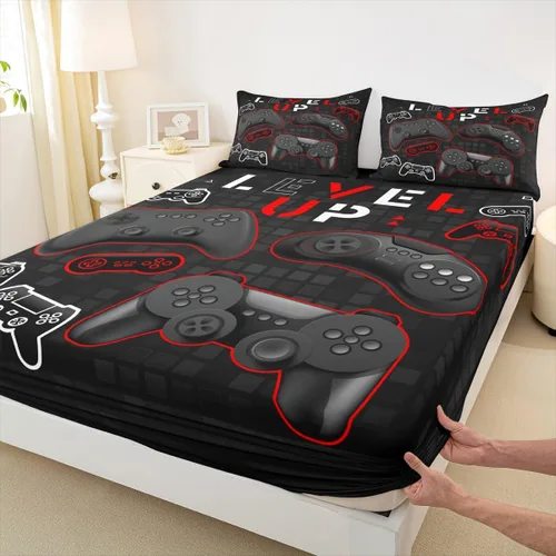 Miniatura 23 de Juego de sábanas bajeras para juegos tamaño individual, juego de ropa de cama con grafiti Lightning Strike para niños, adolescentes, decoración