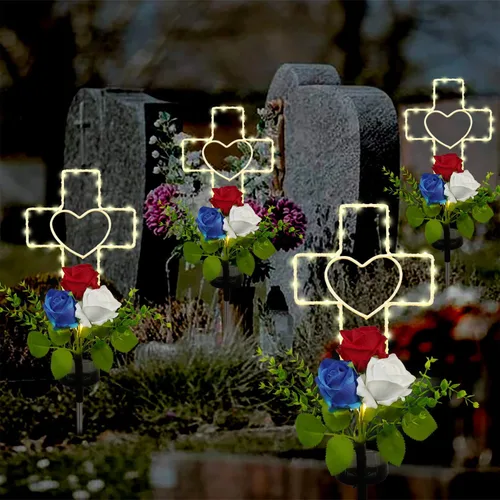 Miniatura 7 de Lmtocs Decoraciones solares para el Día de los Caídos, luces de cruz, decoraciones del 4 de julio, luces conmemorativas al aire libre, decoraciones