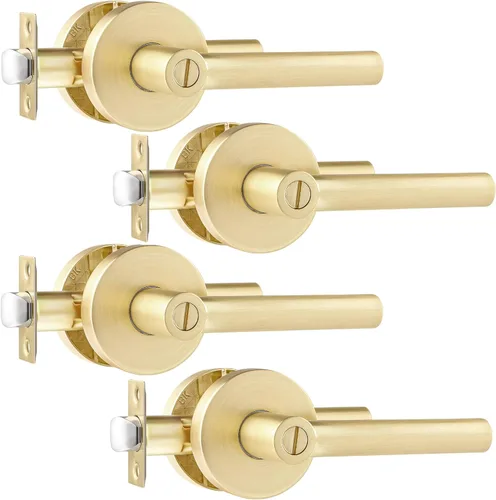 Miniatura 17 de Leydebong Paquete de 1 manija de puerta de entrada resistente dorada (para oficina y puerta delantera) reversible para lado derecho e izquierdo