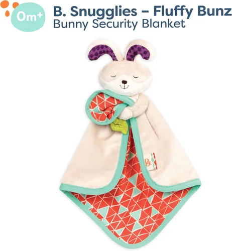 Miniatura 6 de B. toys – Manta de seguridad Baby Bunny con tela de felpa suave – Manta sensorial de confort con área crujiente para recién nacidos y bebés
