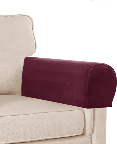 Miniatura 11 de Juego de 4 fundas para reposabrazos de sofá, de terciopelo afelpado, antideslizantes, para sofá, silla y sillón reclinable, color blanco roto