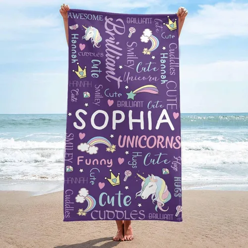 Miniatura 2 de YESCUSTOM Toallas de baño personalizadas con nombre, toallas de playa personalizadas Uniocorn para adultos y niños, microfibra de dibujos animados