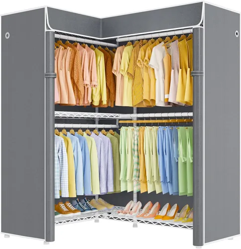 Miniatura 20 de ULIFHOME E15C Pro - Perchero en forma de L para esquina, perchero independiente para colgar ropa, sistema de armario resistente de 48.8 pulgadas