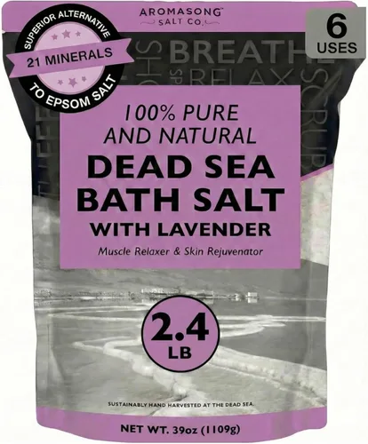 Aromasong Sal pura del mar muerto para remojar con lavanda 100% natural, 2.43 libras, sal de baño de spa de grano fino, exfoliante de lavado