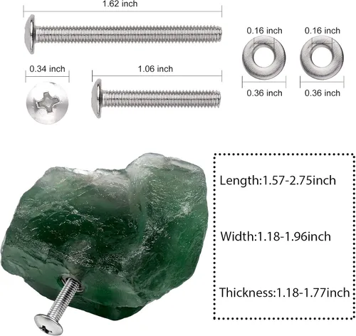 Miniatura 4 de Rockcloud Paquete de 2 pomos de piedra de cristal natural con tornillos para cajones de armario, aparador, decoración de oficina en casa, fluorita